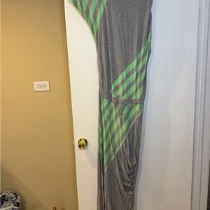 Gray and Green Striped Maxi Dress